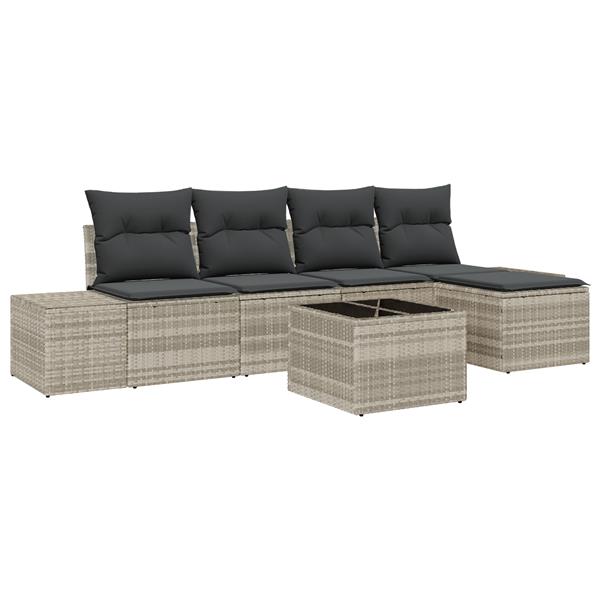 Grote foto vidaxl 6 delige tuinbankenset met kussens poly rattan grijs tuin en terras tuinmeubelen