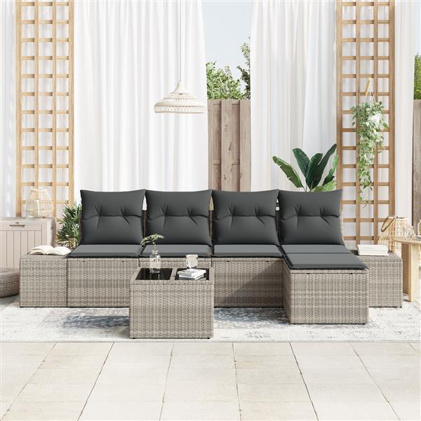 Grote foto vidaxl 6 delige tuinbankenset met kussens poly rattan grijs tuin en terras tuinmeubelen