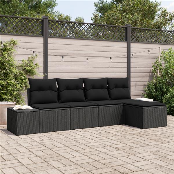 Grote foto vidaxl 5 delige tuinbankenset met kussens poly rattan zwart tuin en terras tuinmeubelen