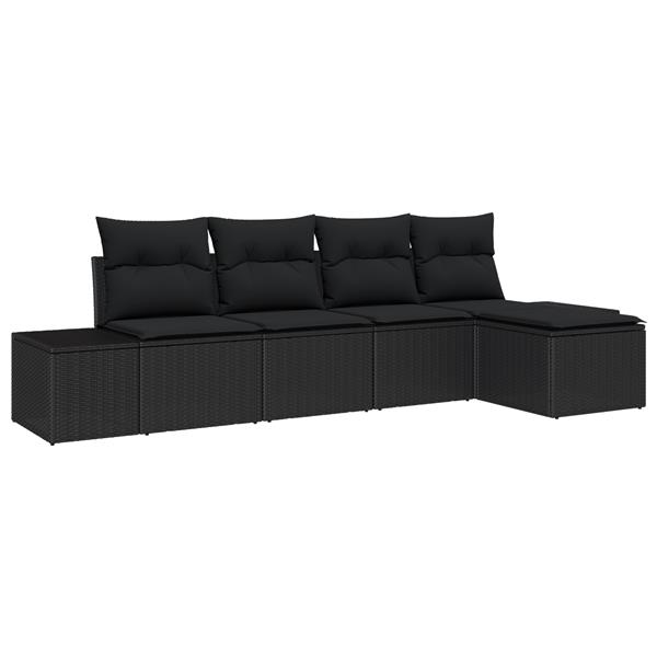Grote foto vidaxl 5 delige tuinbankenset met kussens poly rattan zwart tuin en terras tuinmeubelen