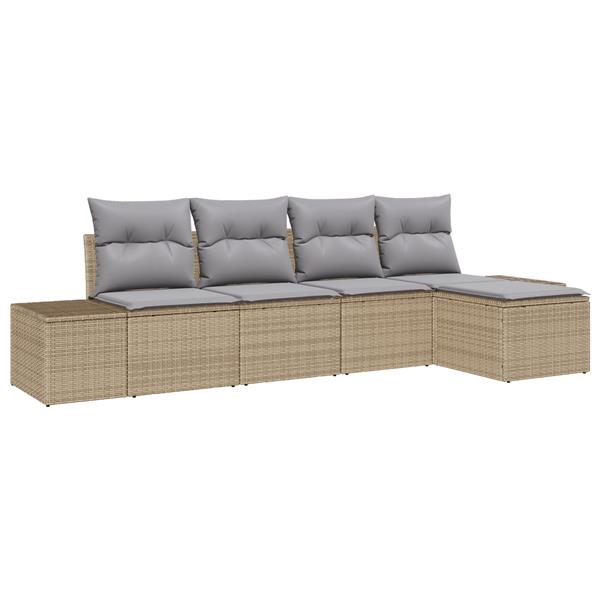 Grote foto vidaxl 5 delige tuinbankenset met kussens poly rattan beige tuin en terras tuinmeubelen