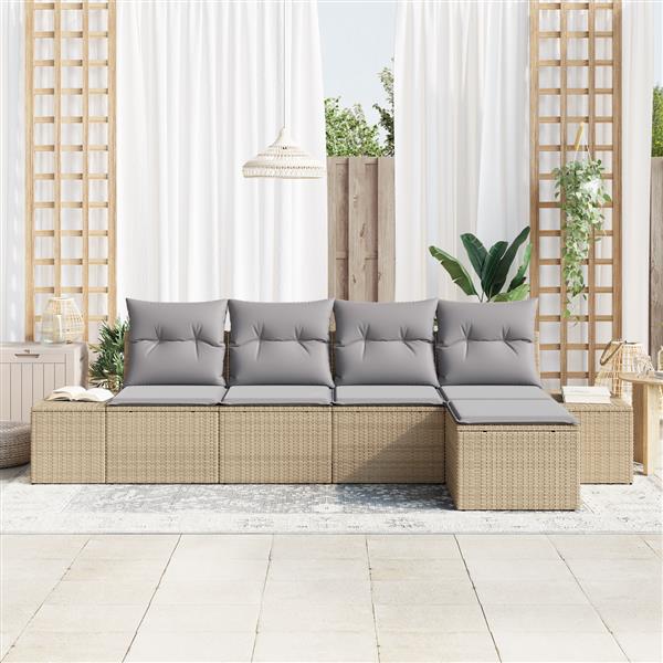 Grote foto vidaxl 5 delige tuinbankenset met kussens poly rattan beige tuin en terras tuinmeubelen