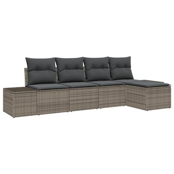 Grote foto vidaxl 5 delige tuinbankenset met kussens poly rattan grijs tuin en terras tuinmeubelen