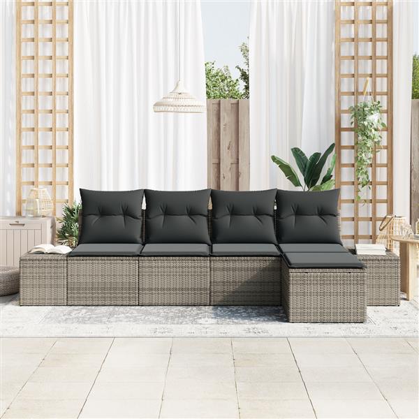 Grote foto vidaxl 5 delige tuinbankenset met kussens poly rattan grijs tuin en terras tuinmeubelen