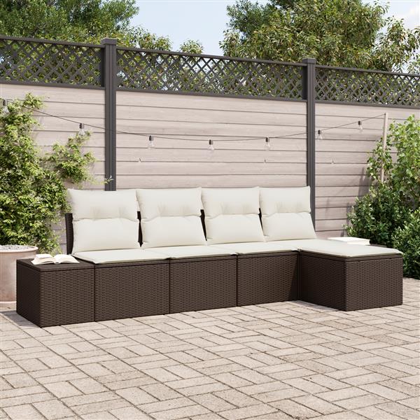 Grote foto vidaxl 5 delige tuinbankenset met kussens poly rattan bruin tuin en terras tuinmeubelen