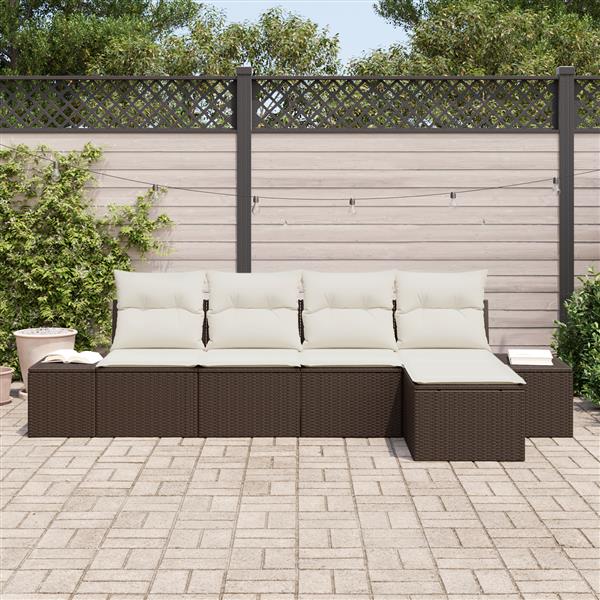 Grote foto vidaxl 5 delige tuinbankenset met kussens poly rattan bruin tuin en terras tuinmeubelen