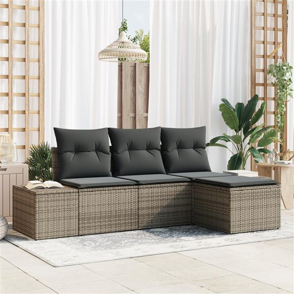 Grote foto vidaxl 4 delige tuinbankenset met kussens poly rattan grijs tuin en terras tuinmeubelen