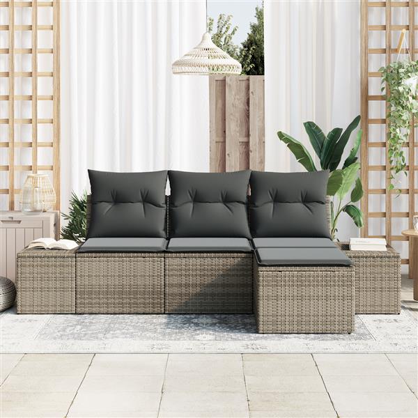 Grote foto vidaxl 4 delige tuinbankenset met kussens poly rattan grijs tuin en terras tuinmeubelen