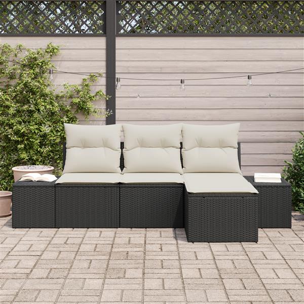 Grote foto vidaxl 4 delige tuinbankenset met kussens poly rattan zwart tuin en terras tuinmeubelen