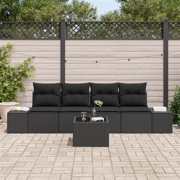 Grote foto vidaxl 5 delige tuinbankenset met kussens poly rattan zwart tuin en terras tuinmeubelen