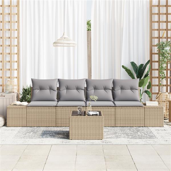 Grote foto vidaxl 5 delige tuinbankenset met kussens poly rattan beige tuin en terras tuinmeubelen