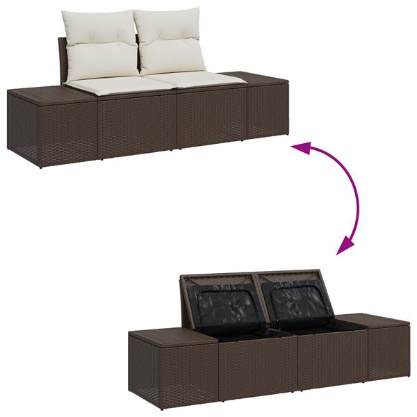 Grote foto vidaxl 3 delige tuinbankenset met kussens poly rattan bruin tuin en terras tuinmeubelen