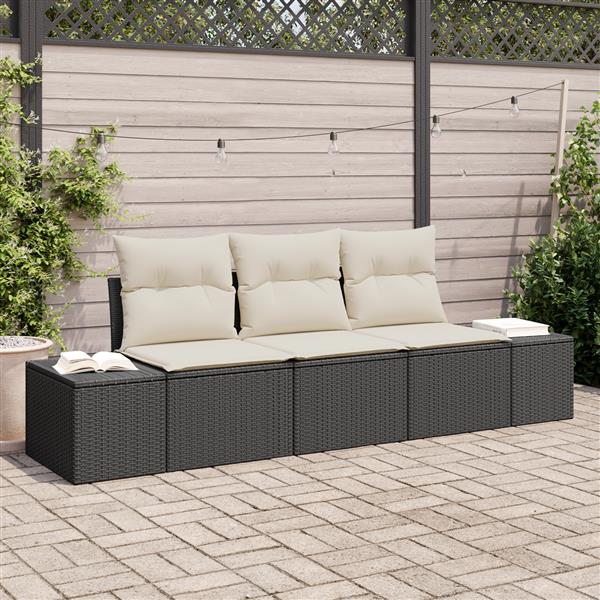 Grote foto vidaxl 3 delige tuinbankenset met kussens poly rattan zwart tuin en terras tuinmeubelen