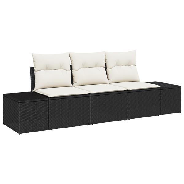 Grote foto vidaxl 3 delige tuinbankenset met kussens poly rattan zwart tuin en terras tuinmeubelen