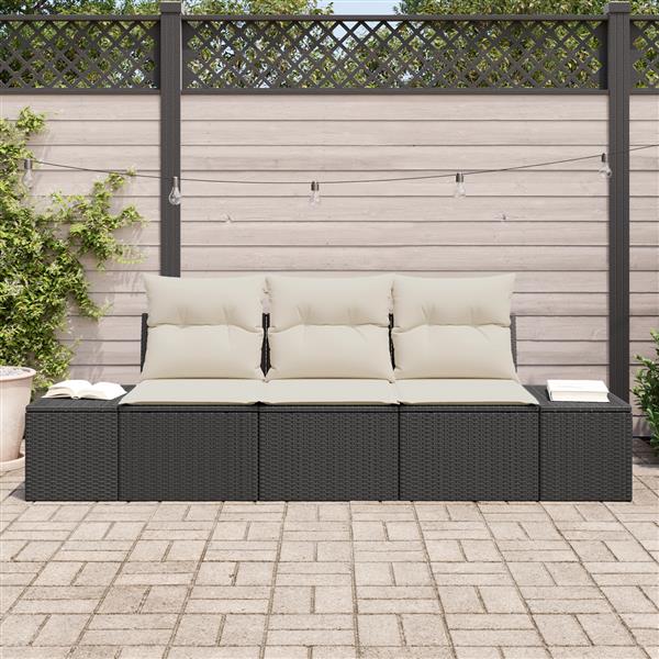 Grote foto vidaxl 3 delige tuinbankenset met kussens poly rattan zwart tuin en terras tuinmeubelen