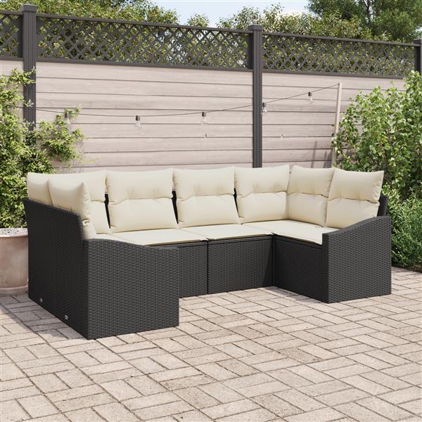 Grote foto vidaxl 6 delige tuinbankset met kussens in zwart poly rattan tuin en terras tuinmeubelen