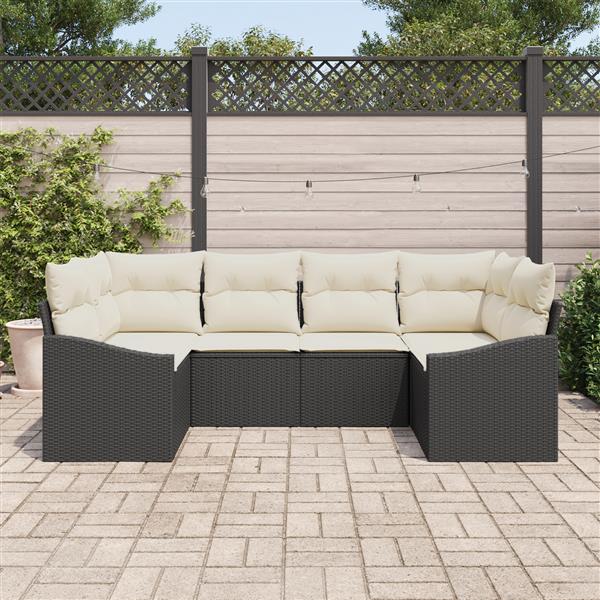 Grote foto vidaxl 6 delige tuinbankset met kussens in zwart poly rattan tuin en terras tuinmeubelen