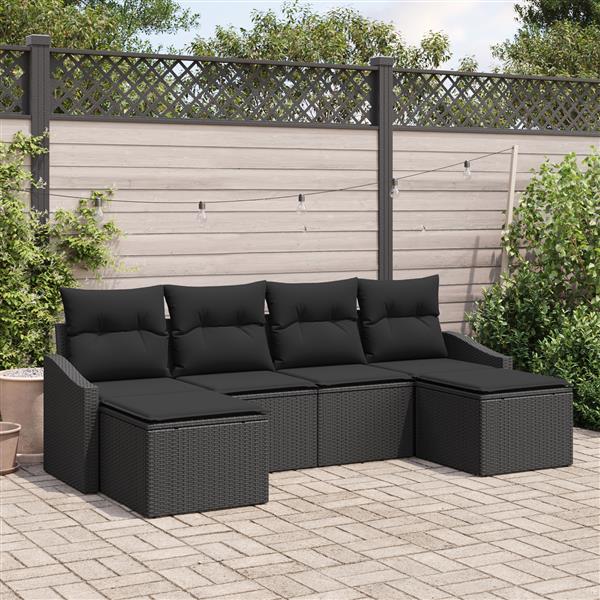 Grote foto vidaxl 6 delige tuinset met kussens zwart poly rattan tuin en terras tuinmeubelen