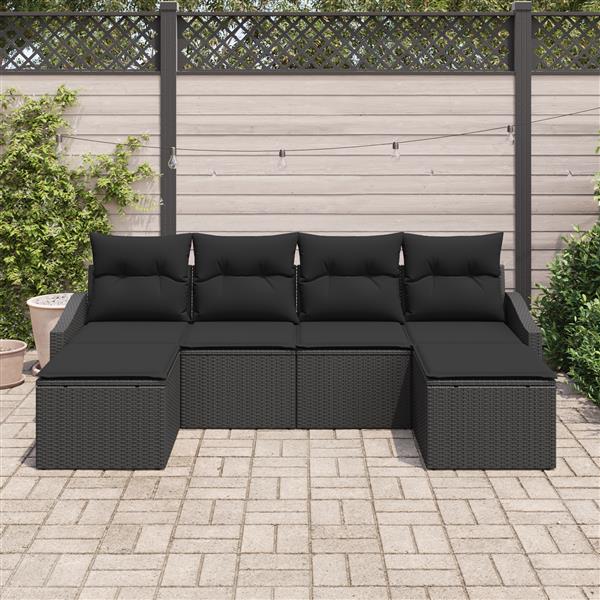 Grote foto vidaxl 6 delige tuinset met kussens zwart poly rattan tuin en terras tuinmeubelen