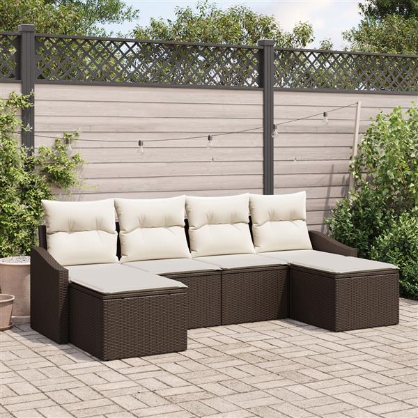 Grote foto vidaxl 6 delige tuin eetset met kussens bruin poly rattan tuin en terras tuinmeubelen