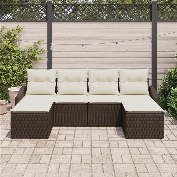 Grote foto vidaxl 6 delige tuin eetset met kussens bruin poly rattan tuin en terras tuinmeubelen