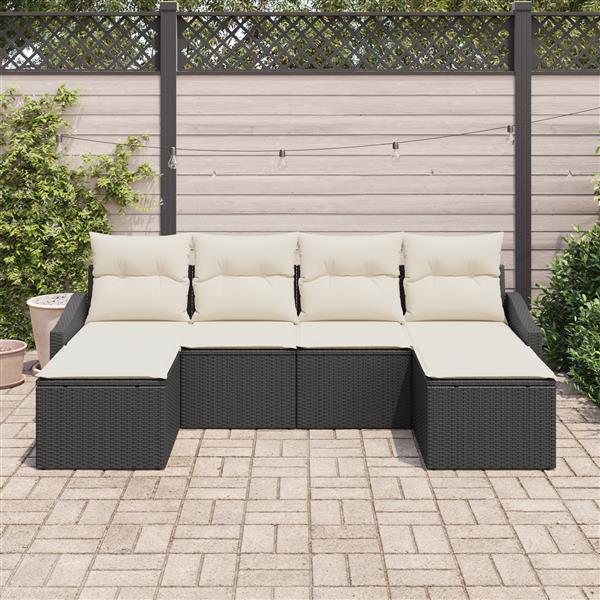 Grote foto vidaxl 6 delige tuinset met kussens zwart poly rattan tuin en terras tuinmeubelen