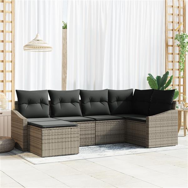 Grote foto vidaxl 6 delige tuinset met kussens in grijs poly rattan tuin en terras tuinmeubelen