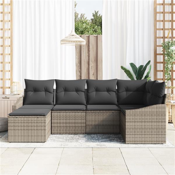 Grote foto vidaxl 6 delige tuinset met kussens in grijs poly rattan tuin en terras tuinmeubelen