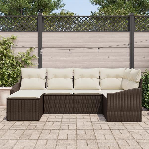 Grote foto vidaxl 6 delige tuintafelset met kussens bruin poly rattan tuin en terras tuinmeubelen
