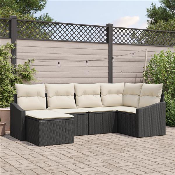 Grote foto vidaxl 6 delige tuinset met kussens zwart poly rattan tuin en terras tuinmeubelen