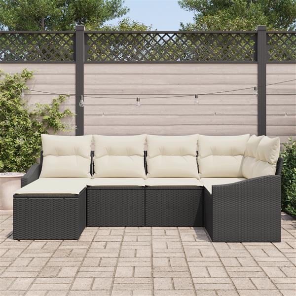 Grote foto vidaxl 6 delige tuinset met kussens zwart poly rattan tuin en terras tuinmeubelen