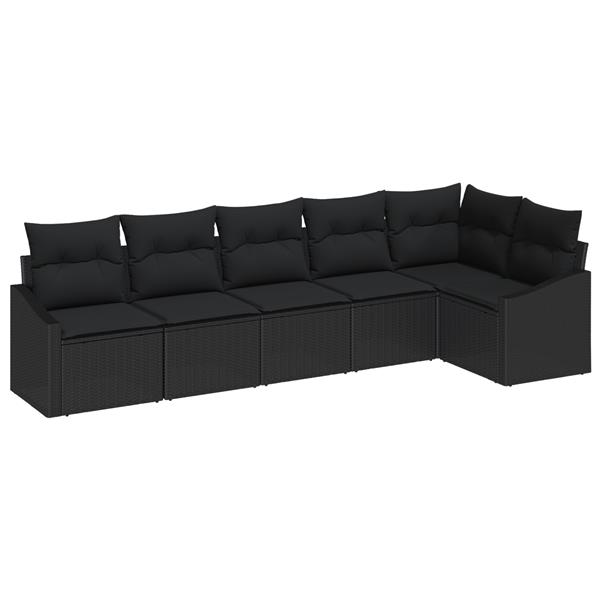 Grote foto vidaxl 6 delige tuinset met kussens poly rattan zwart tuin en terras tuinmeubelen