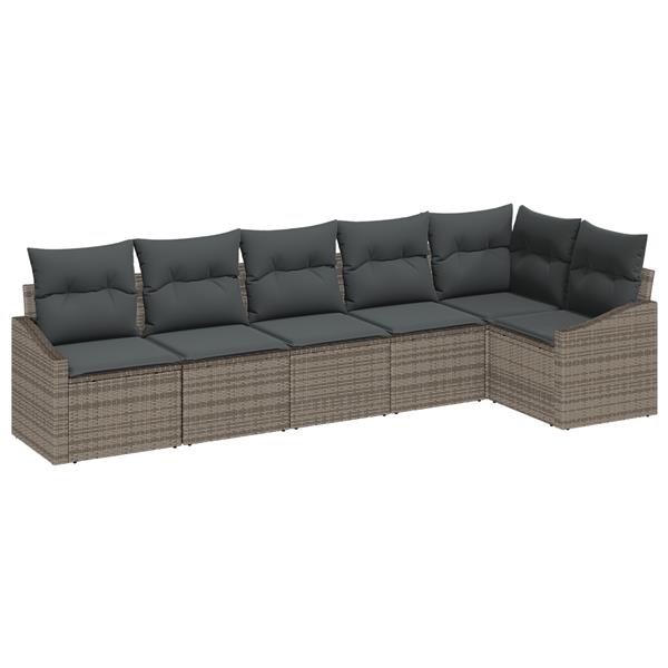 Grote foto vidaxl 6 delige tuinset met kussens poly rattan grijs tuin en terras tuinmeubelen