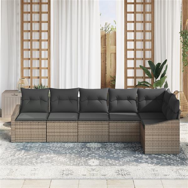 Grote foto vidaxl 6 delige tuinset met kussens poly rattan grijs tuin en terras tuinmeubelen