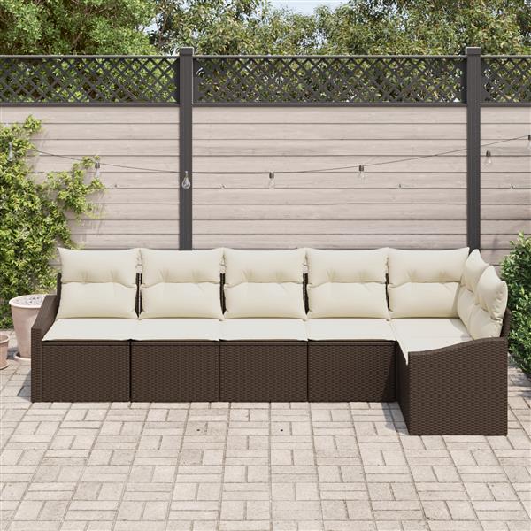 Grote foto vidaxl 6 delige tuinset met kussens bruin poly rattan tuin en terras tuinmeubelen
