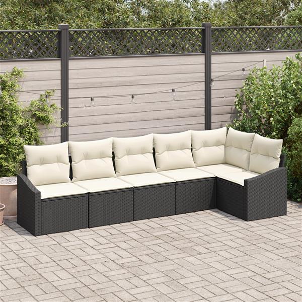 Grote foto vidaxl 6 delige tuinset met kussens zwart poly rattan tuin en terras tuinmeubelen