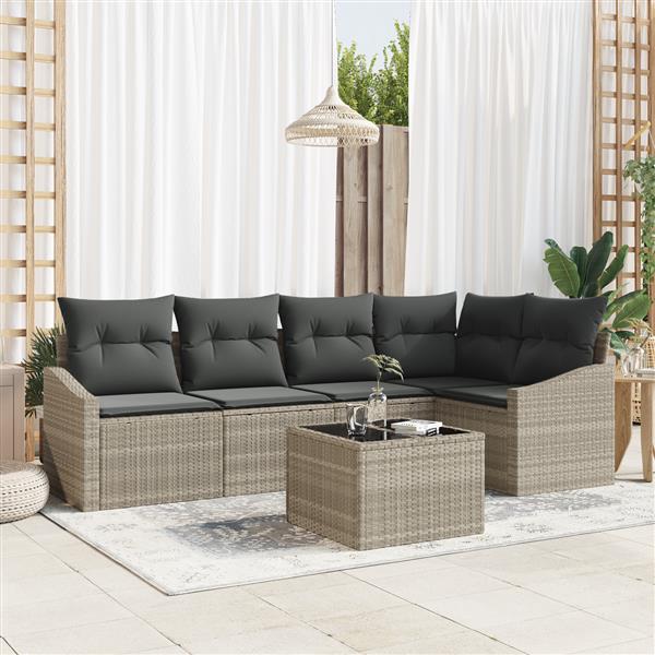 Grote foto vidaxl 6 delige tuinset met kussens poly rattan grijs tuin en terras tuinmeubelen