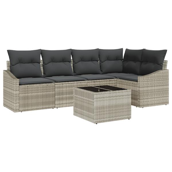 Grote foto vidaxl 6 delige tuinset met kussens poly rattan grijs tuin en terras tuinmeubelen