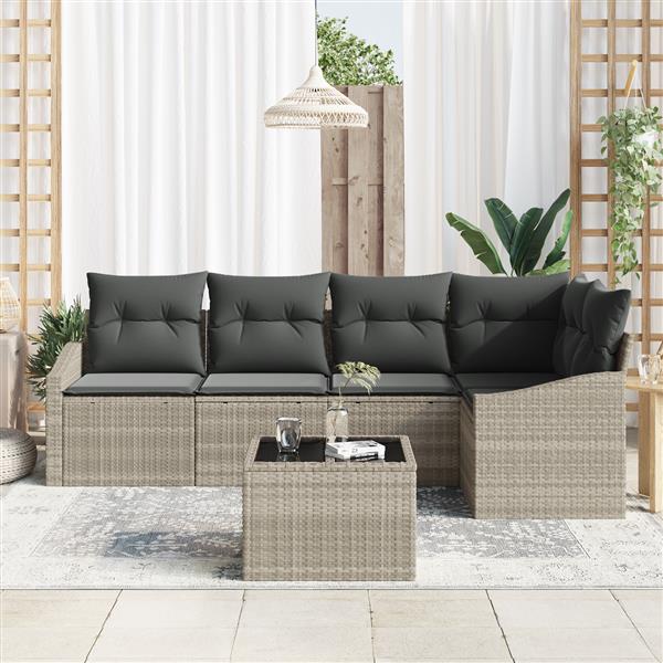 Grote foto vidaxl 6 delige tuinset met kussens poly rattan grijs tuin en terras tuinmeubelen
