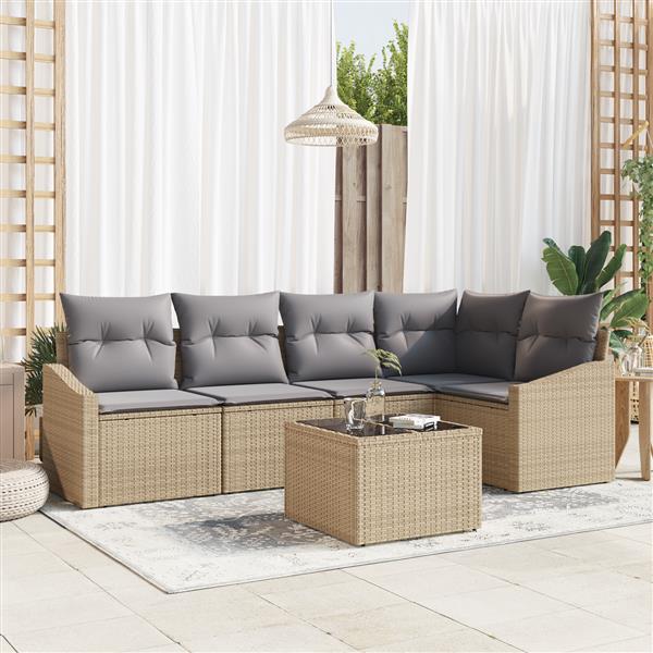 Grote foto vidaxl 6 delige tuinset met kussens poly rattan zwart tuin en terras tuinmeubelen