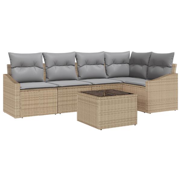 Grote foto vidaxl 6 delige tuinset met kussens poly rattan zwart tuin en terras tuinmeubelen