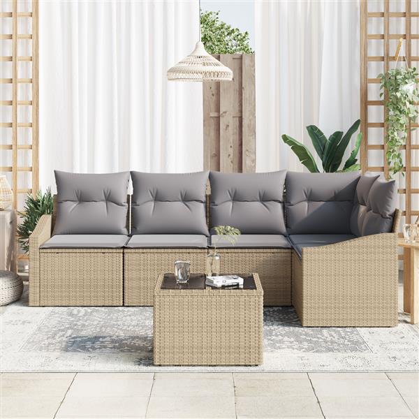 Grote foto vidaxl 6 delige tuinset met kussens poly rattan zwart tuin en terras tuinmeubelen