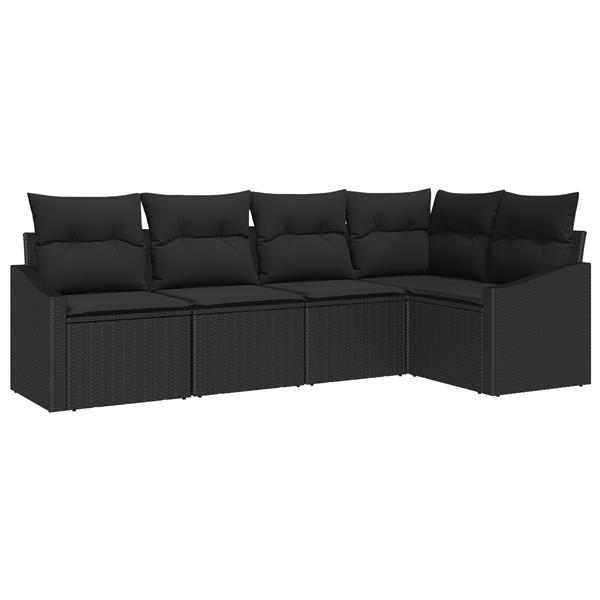 Grote foto vidaxl 5 delige tuinset met kussens poly rattan zwart tuin en terras tuinmeubelen
