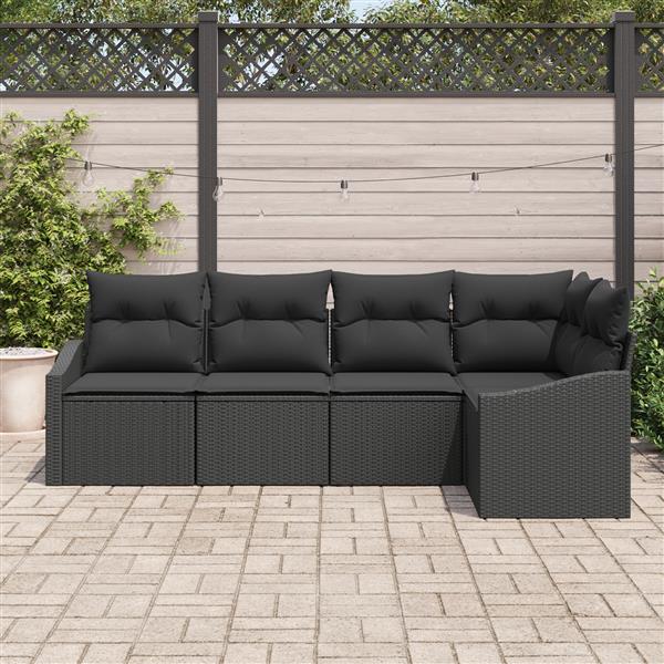 Grote foto vidaxl 5 delige tuinset met kussens poly rattan zwart tuin en terras tuinmeubelen