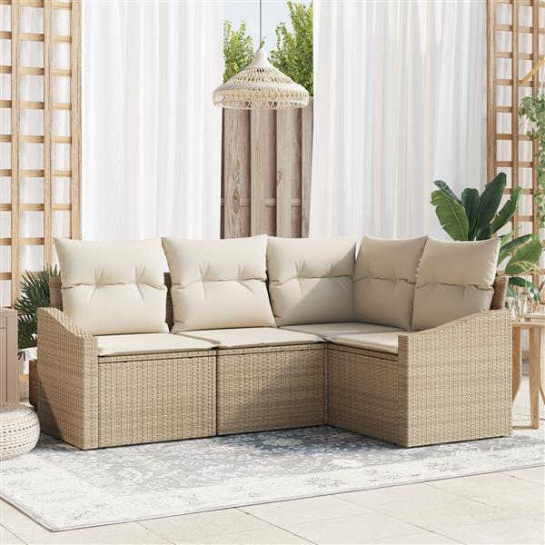 Grote foto vidaxl 4 delige tuinset met kussens poly rattan beige tuin en terras tuinmeubelen