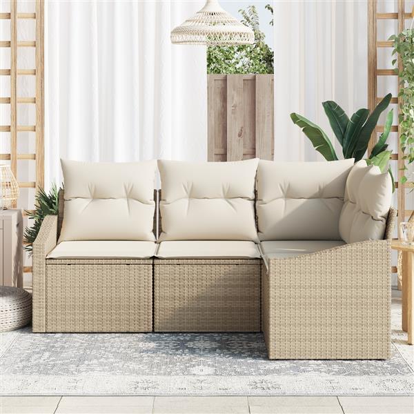 Grote foto vidaxl 4 delige tuinset met kussens poly rattan beige tuin en terras tuinmeubelen