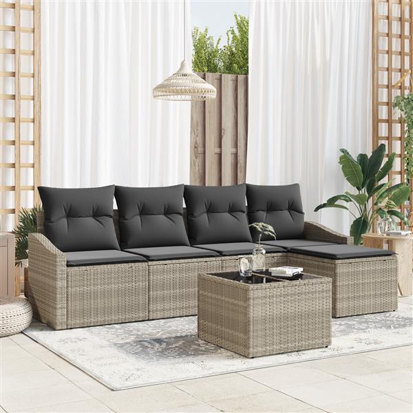 Grote foto vidaxl 6 delige tuinset met kussens poly rattan grijs tuin en terras tuinmeubelen