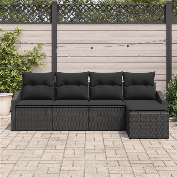 Grote foto vidaxl 5 delige tuinset met kussens poly rattan zwart tuin en terras tuinmeubelen