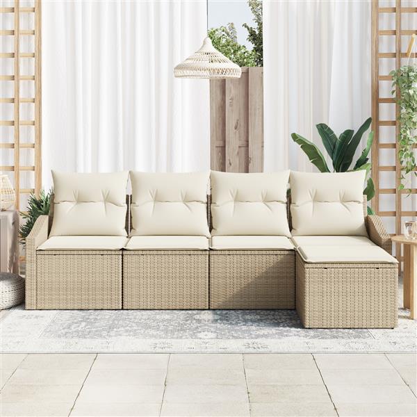 Grote foto vidaxl 5 delige tuinset met kussens poly rattan beige tuin en terras tuinmeubelen