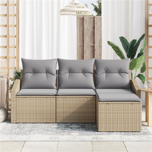 Grote foto vidaxl 4 delige tuinset met kussens in beige poly riet tuin en terras tuinmeubelen
